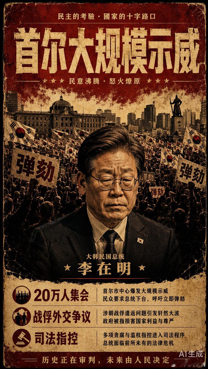 首尔开天节这场20万人的大集会，表面是保守派要求弹劾李在明，实则是他外交战术误判