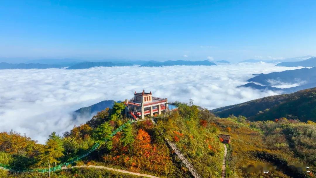 汉中汉江源的秋天红叶似火，山峦是画布，岁月是画笔，勾勒出红叶绚烂的轨迹，从嫩绿的