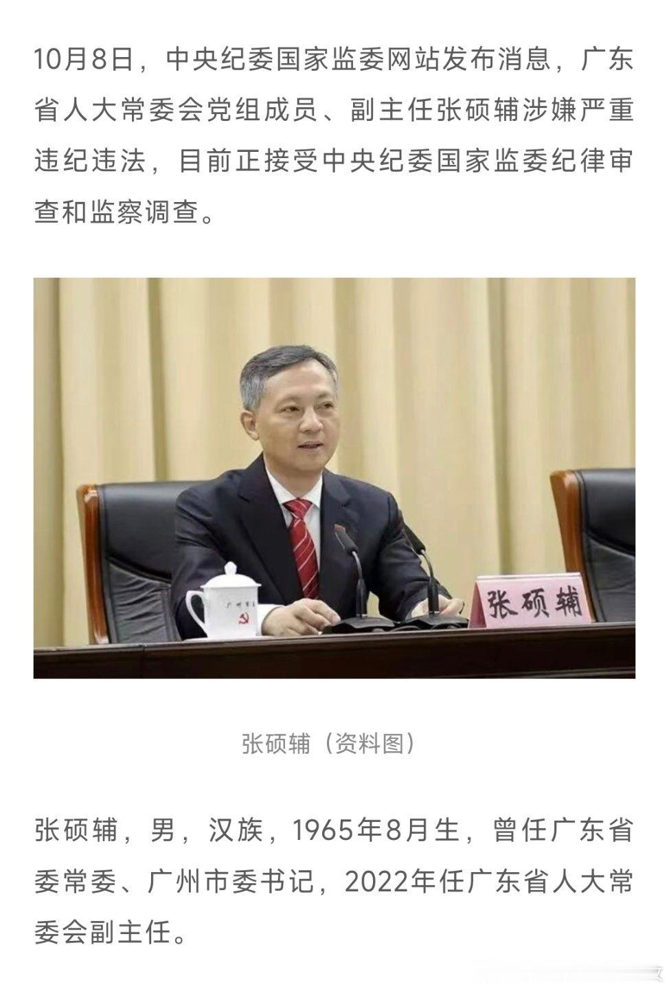 张硕辅被查节后打虎！广州市委原书记张硕辅被查！ ​​​