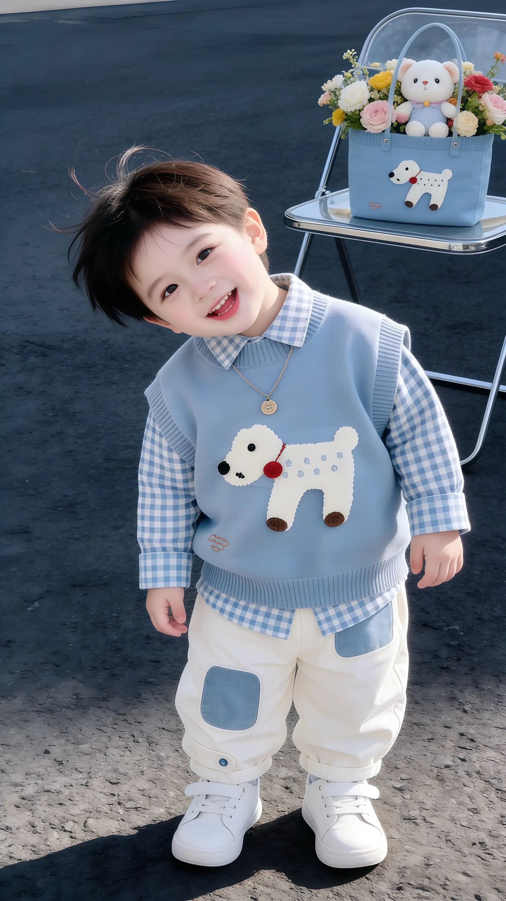 男童时尚春秋套装。