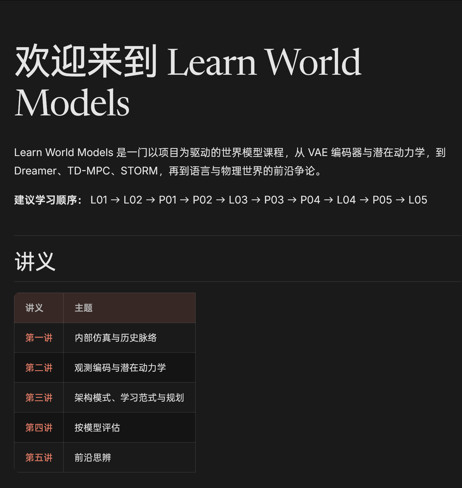 datawhale的一个正在进行中的关于世界模型的教程在线阅读：datawhal