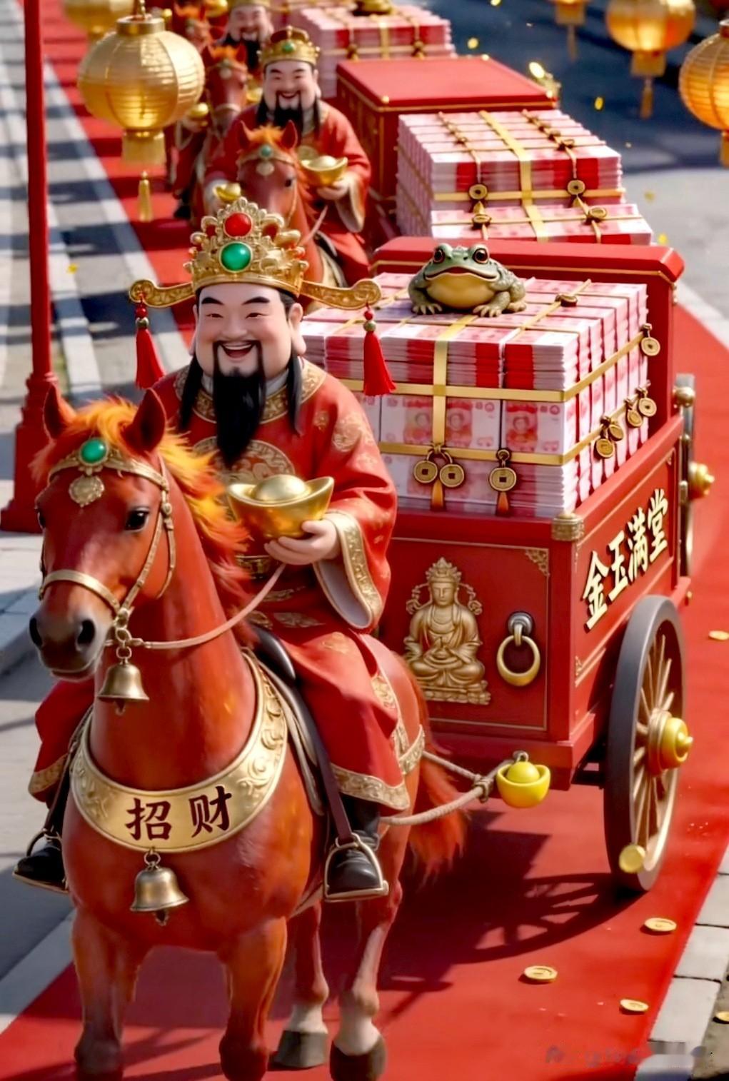 谁刷到这张财神图，今年要发大财🔥
马车满载金银，金蟾坐镇，金玉满堂！
 
把财
