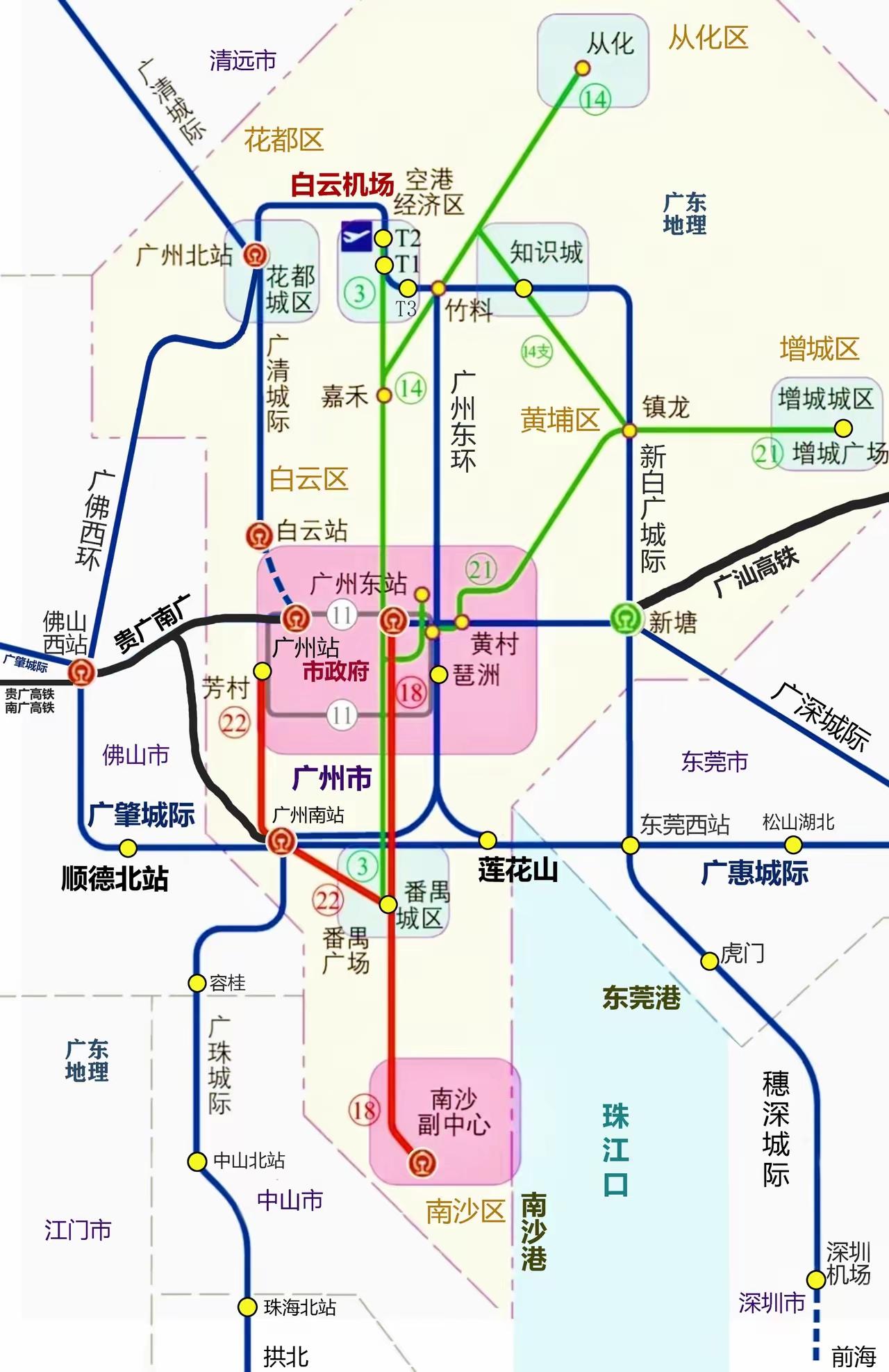 广佛之间的交通发展太牛了！目前佛山地铁2号线、广州地铁7号线等线路已实现连通，大
