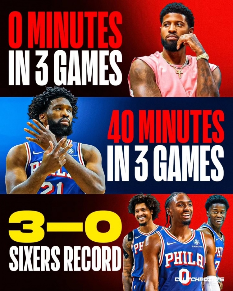 76人3胜0负！恩比德三场共打了40分钟/乔治0分钟新赛季篮不住 ​​​