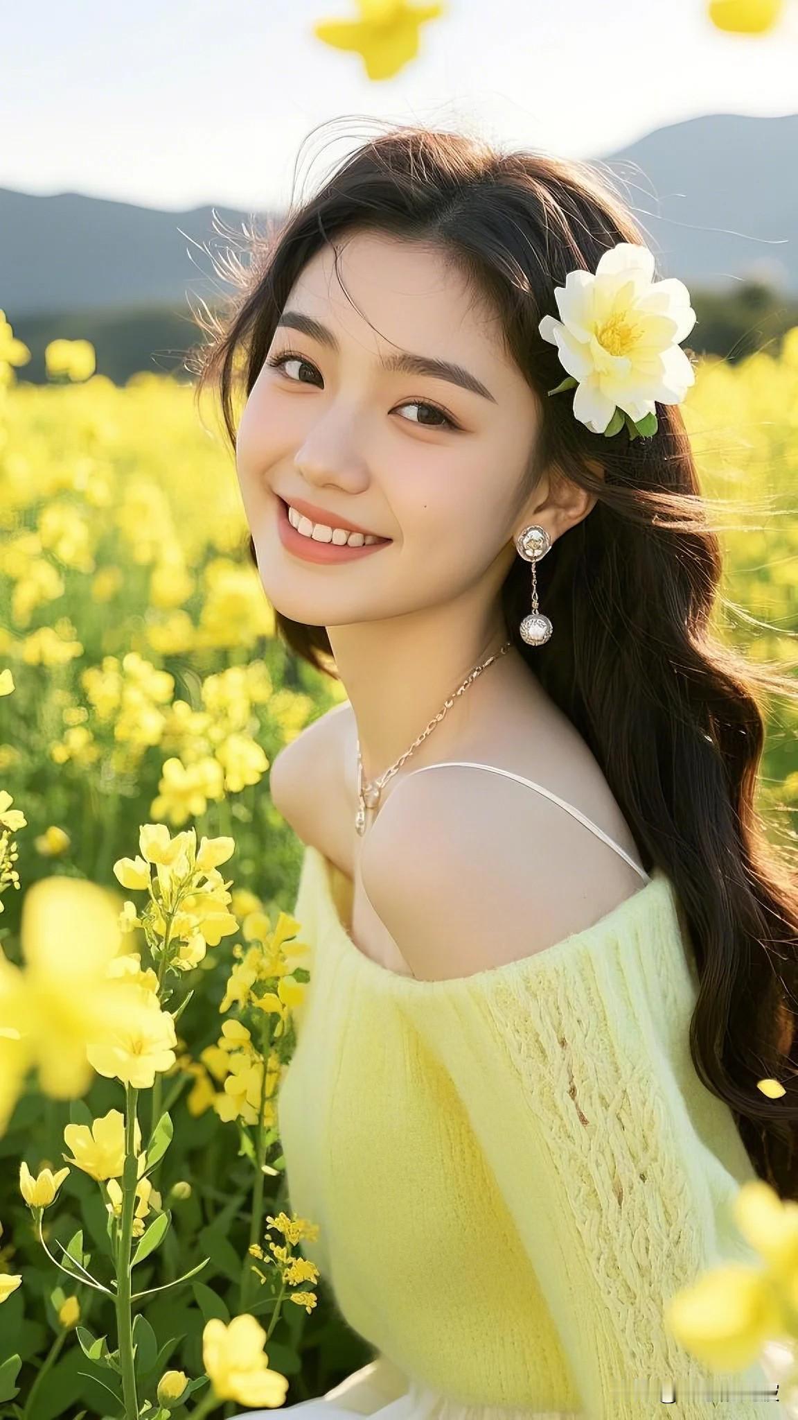 春日花田少女感穿搭｜油画里的学姐
🧶奶油向日葵毛衣
低饱和鹅黄像融化的黄油般温
