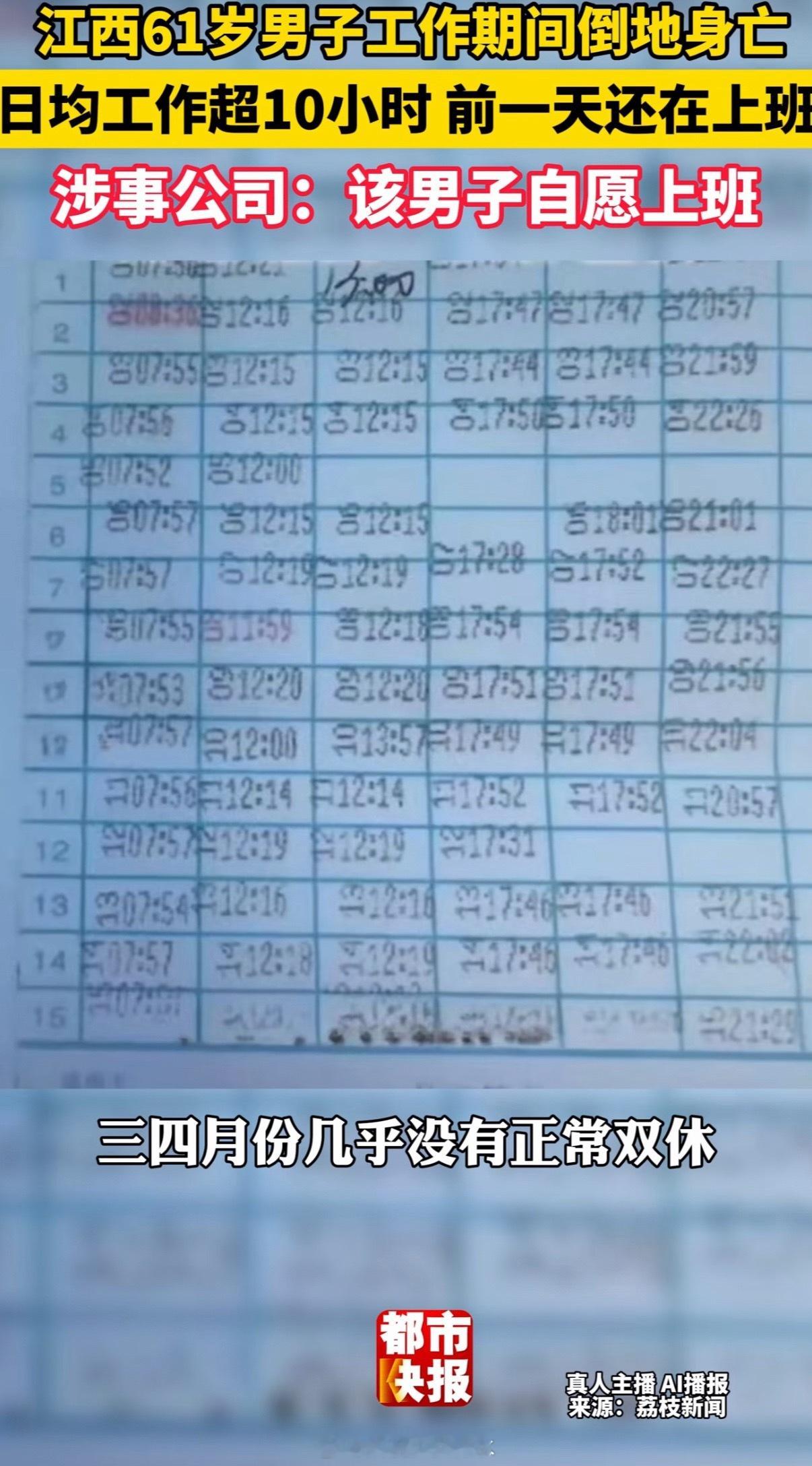 6旬加班身亡男子几乎无双休就算天天有人因为上班时间长猝si，也不会推动每周双休➕