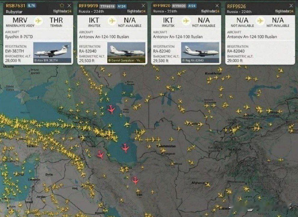 根据对入境航班的分析，过去24小时内，有三架安-124型运输机和一架伊尔-76型