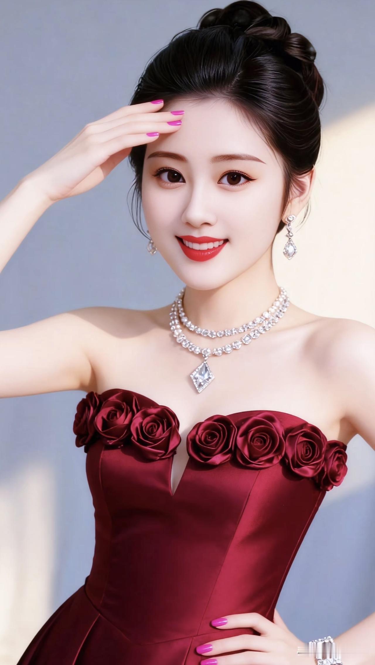 红衣美人笑，珠光玉露妆。气质红妆女子 红装美人照 粉妆娇俏佳人 红装美人照 粉妆