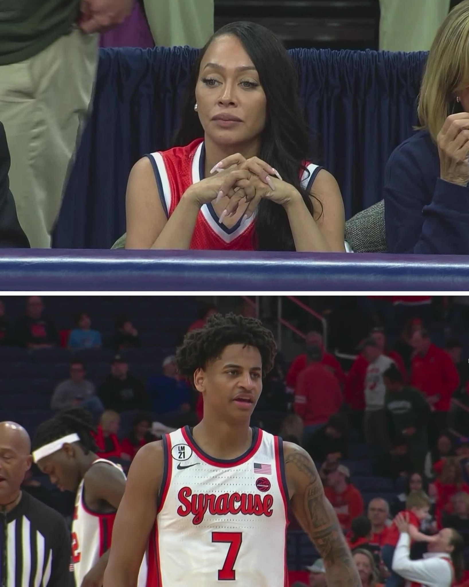 拉拉-安东尼现场观战儿子的第一场大学比赛。 ​​​