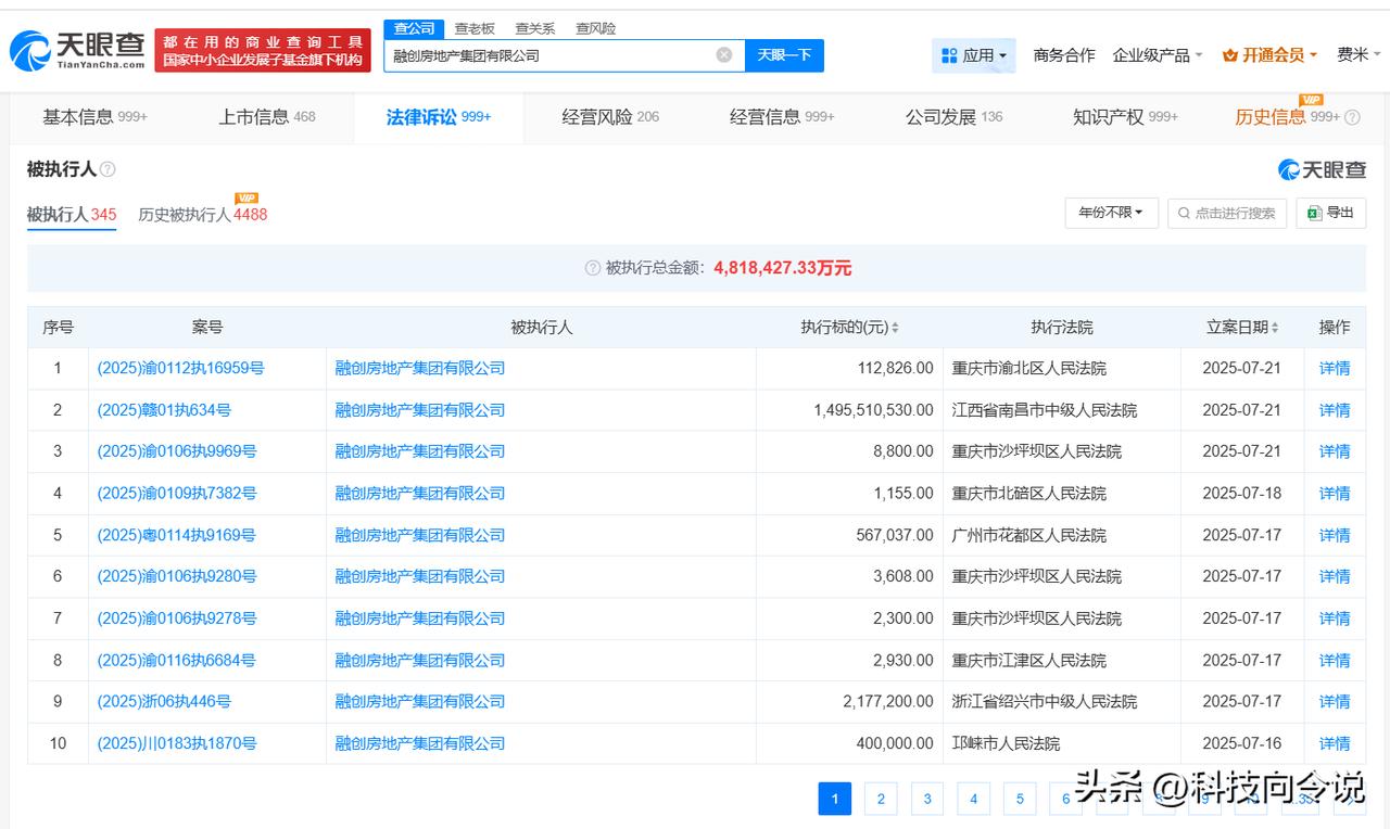 【融创房地产等被执行14.9亿】
天眼查深度风险信息显示，7月21日，融创房地产