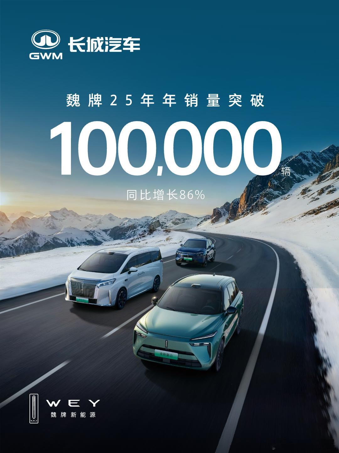 长城魏牌 25 年销量突破 10 万台，12 月份魏牌的销量为 12,899 台