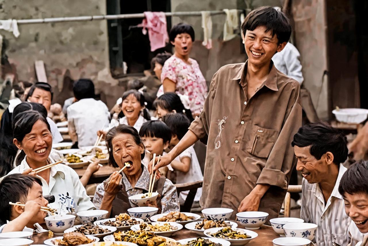 这是1994年三峡坝区考生望军考上清华大学。望家在村里摆流水席答谢乡亲，闻讯的邻