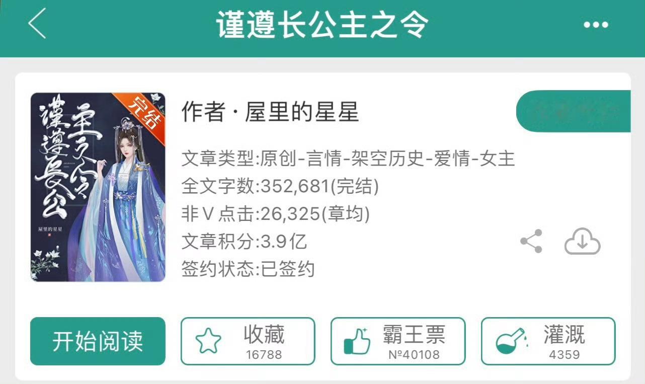 小说推荐：《谨遵长公主之令》 作者:屋里的星星简评：美艳娇纵公主vs隐忍卑微权臣
