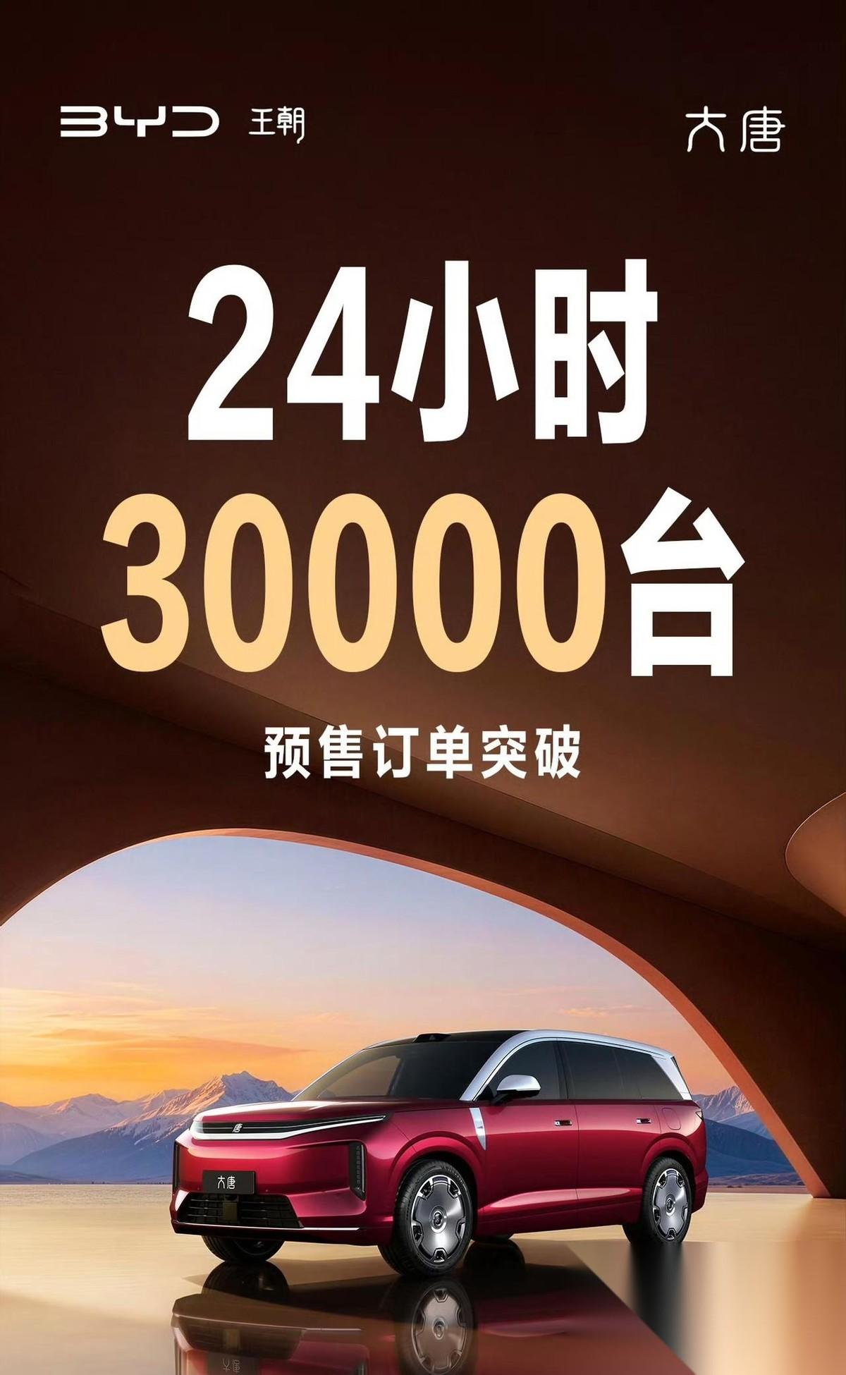 天塌了，比亚迪也有发布预售订单这一天了，比亚迪露天微博发来喜讯，24小时订单突破