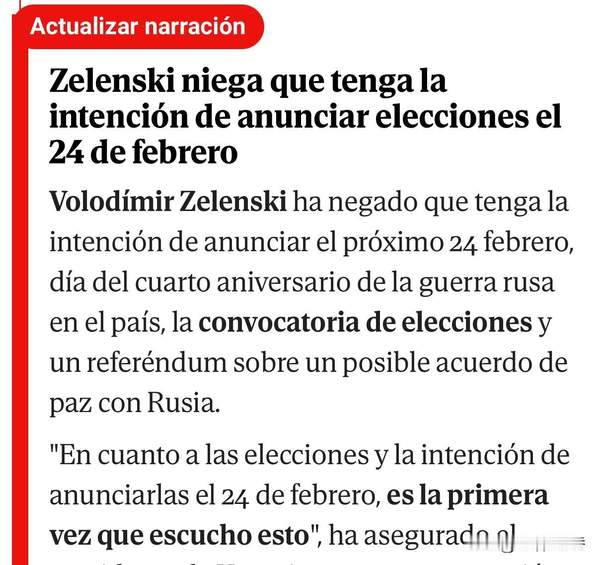 泽总否认他打算在2月24日宣布俄罗斯在该国战争四周年之际，呼吁举行全国选举，并就