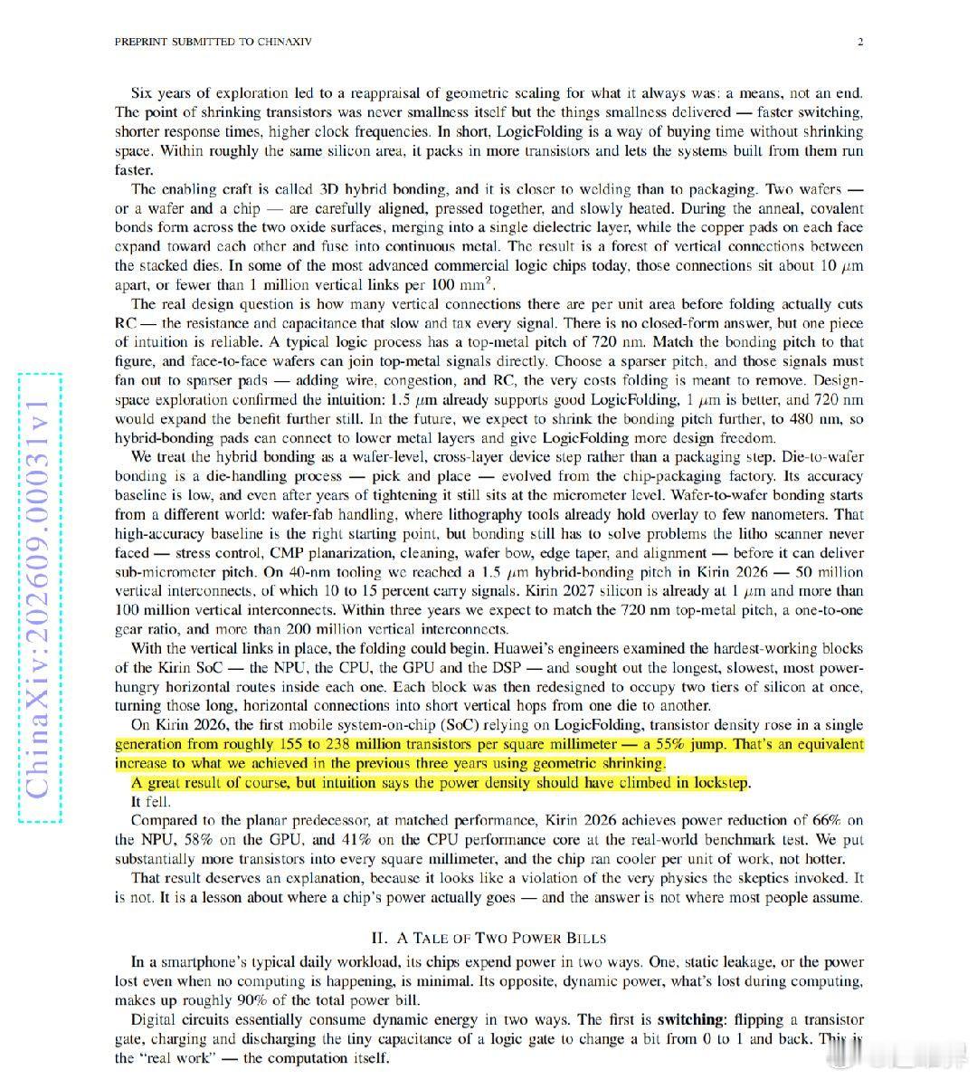 全文看完，更新内容不大。核心数据就是每平方毫米晶体管数量从麒麟9030Pro的1