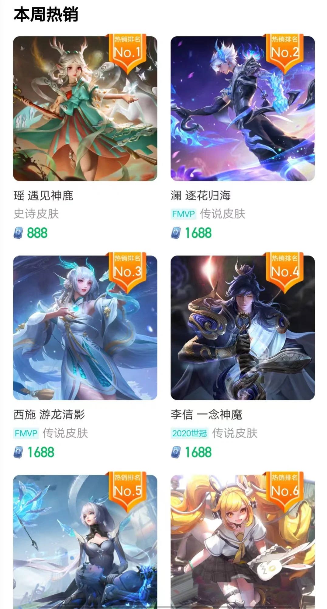 9.16王者皮肤销量排行榜！神鹿还是能打！