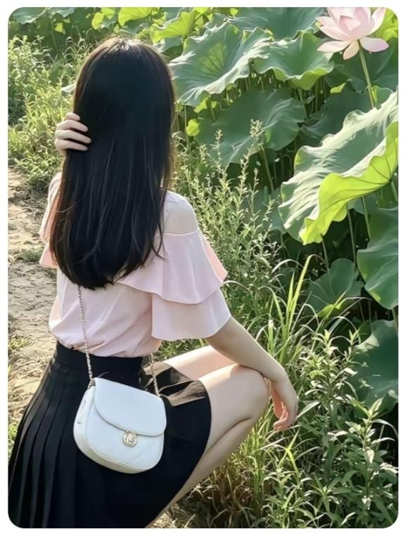赏花
池塘河边观风景。美女就在荷花池。欣赏荷花看美景，远处风光无限好，近看一下荷