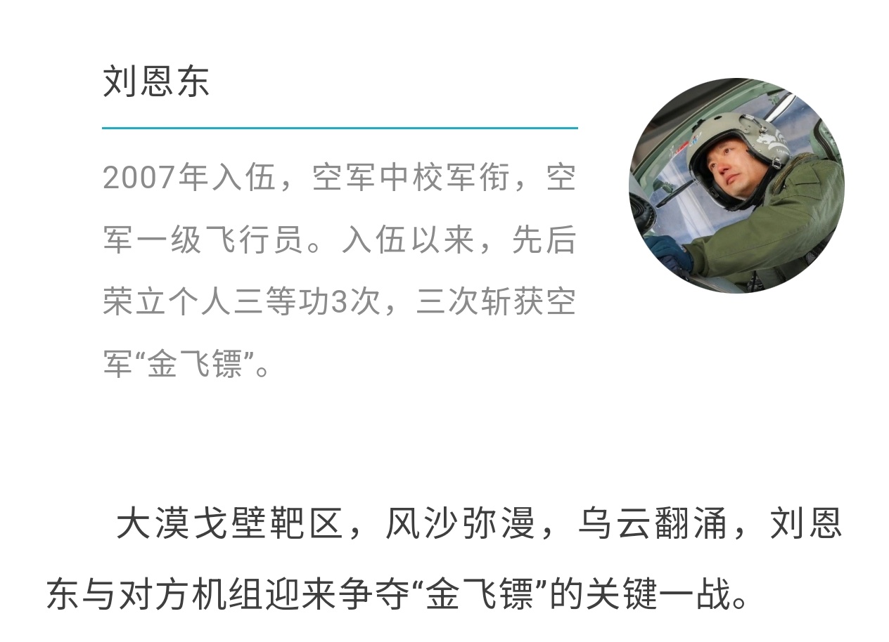 豹爷发挥稳定北空“飞天雪豹”旅飞行员刘恩东三次斩获“金飞镖”——多年来，该部先后