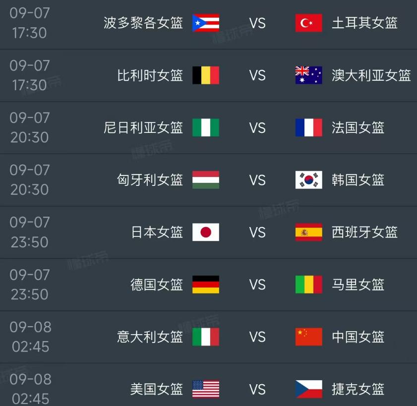 北京时间9月7-8日，女篮世界杯小组赛进入最后一轮的对决，今天到明天有8场比赛！