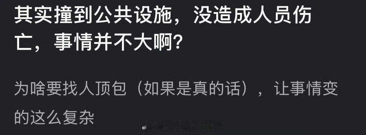 有网友说金晨虽然撞到公共设施，但没造成人员伤亡，事情并不大吧？为什么要找人顶包让