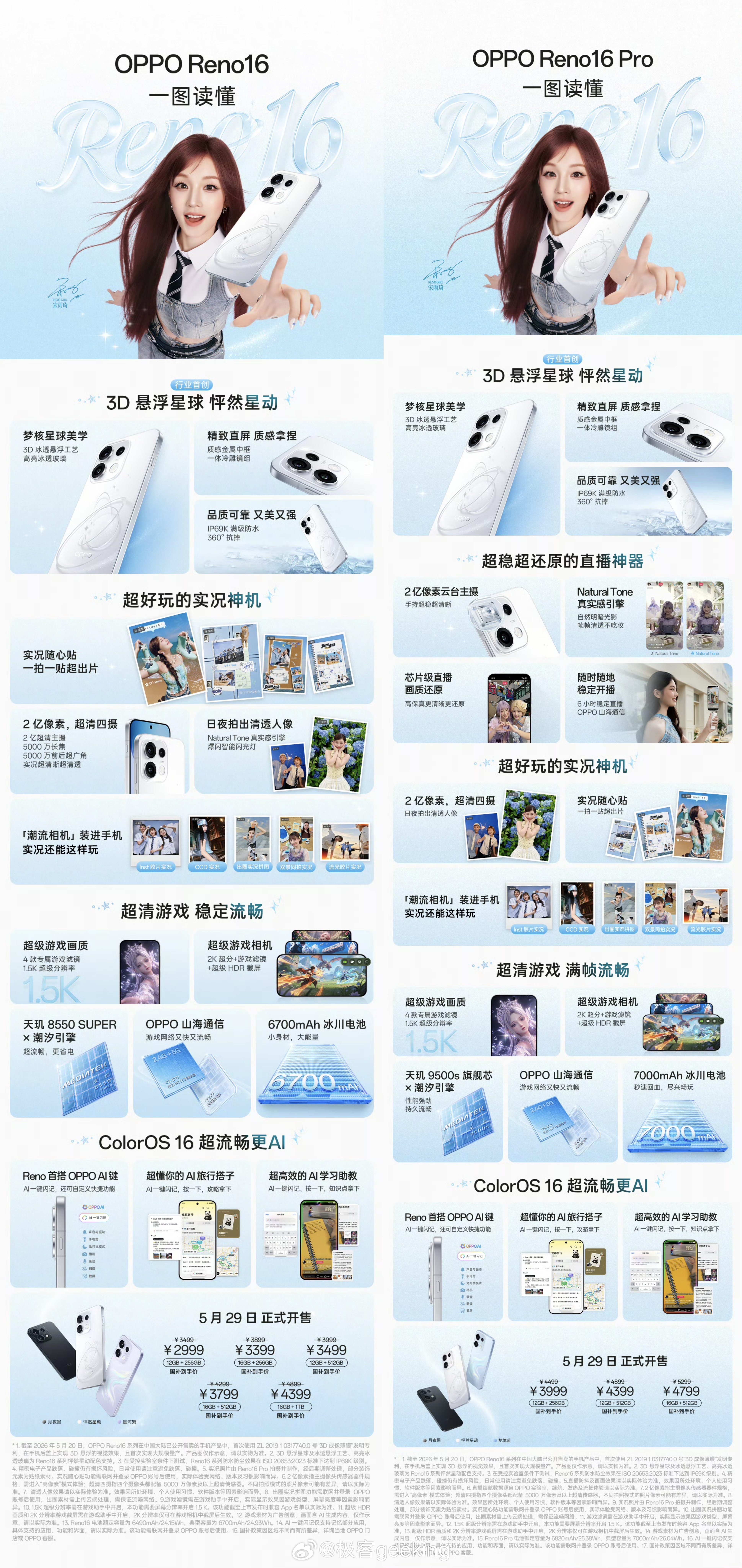 官方版一张图读懂 OPPO Reno 16/Pro 系列，官方售价 3499 元