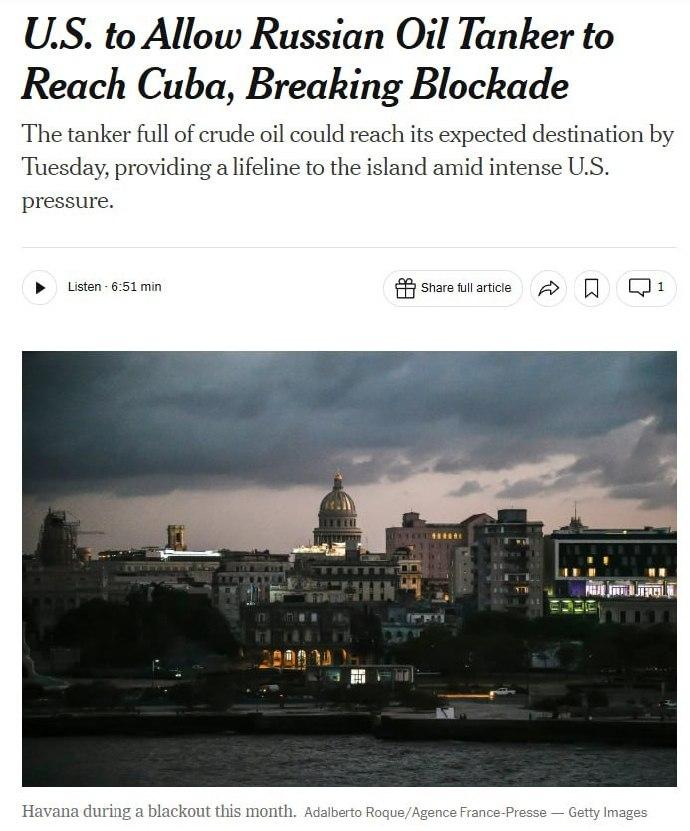 据《纽约时报》援引一名美国官员的话报道，美国海岸警卫队允许一艘载有约73万桶原油