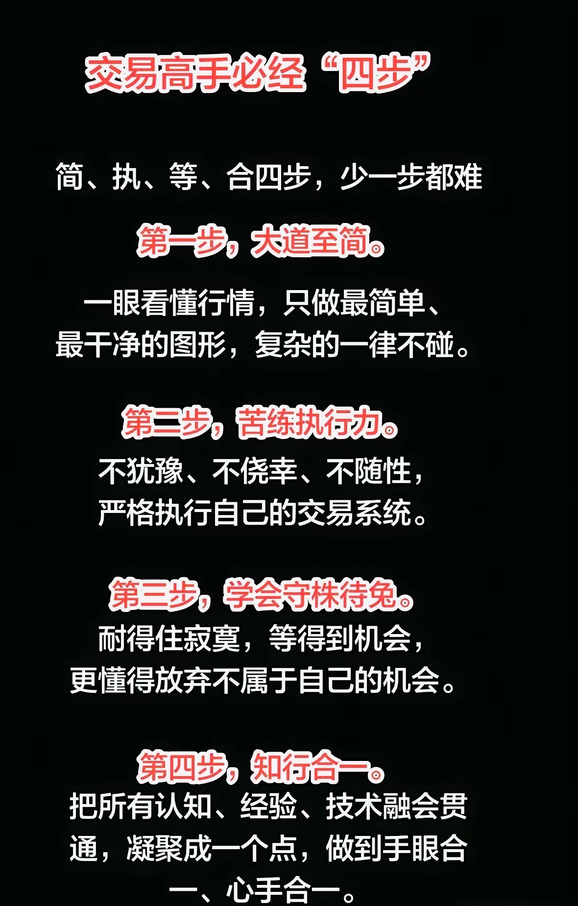 交易高手的“四步”是：简、执、等、合。上一周的行情，把“等”字的价值照得透亮——