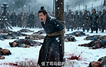 249年，曹爽交出兵权后，被司马懿灭了三族。刑场上寒风呼啸，他望着满地亲人的尸首