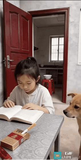 这小模样也太像老烟枪了！一招一式熟练得很，烟龄感觉至少两三年～点烟后下凳子特意躲