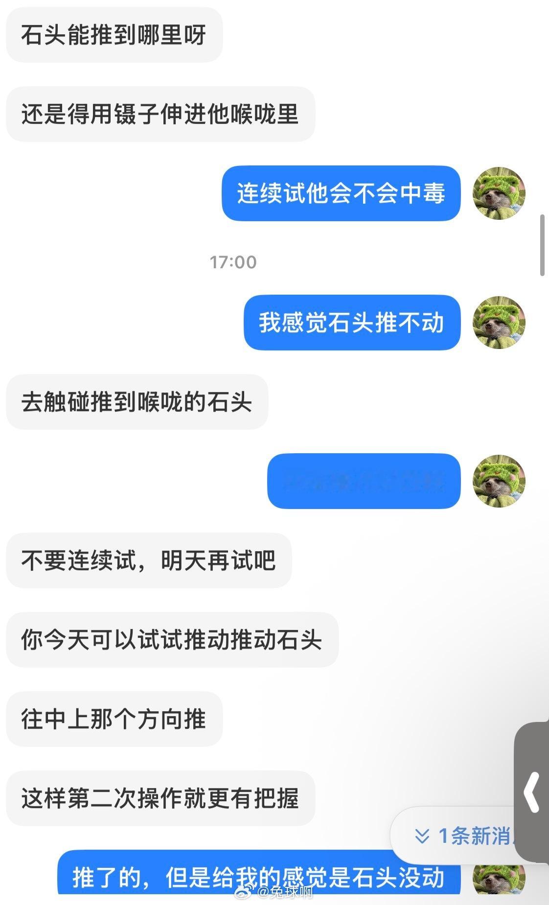 目前是这样，两天后去医院取石头幸好胎记目前状态挺好的，昨天发现吞石头之前还喂了鱼