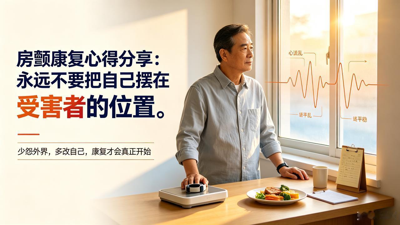 房颤康复心得分享：永远不要把自己摆在受害者的位置。
 
很多人病后喜欢感慨命运不