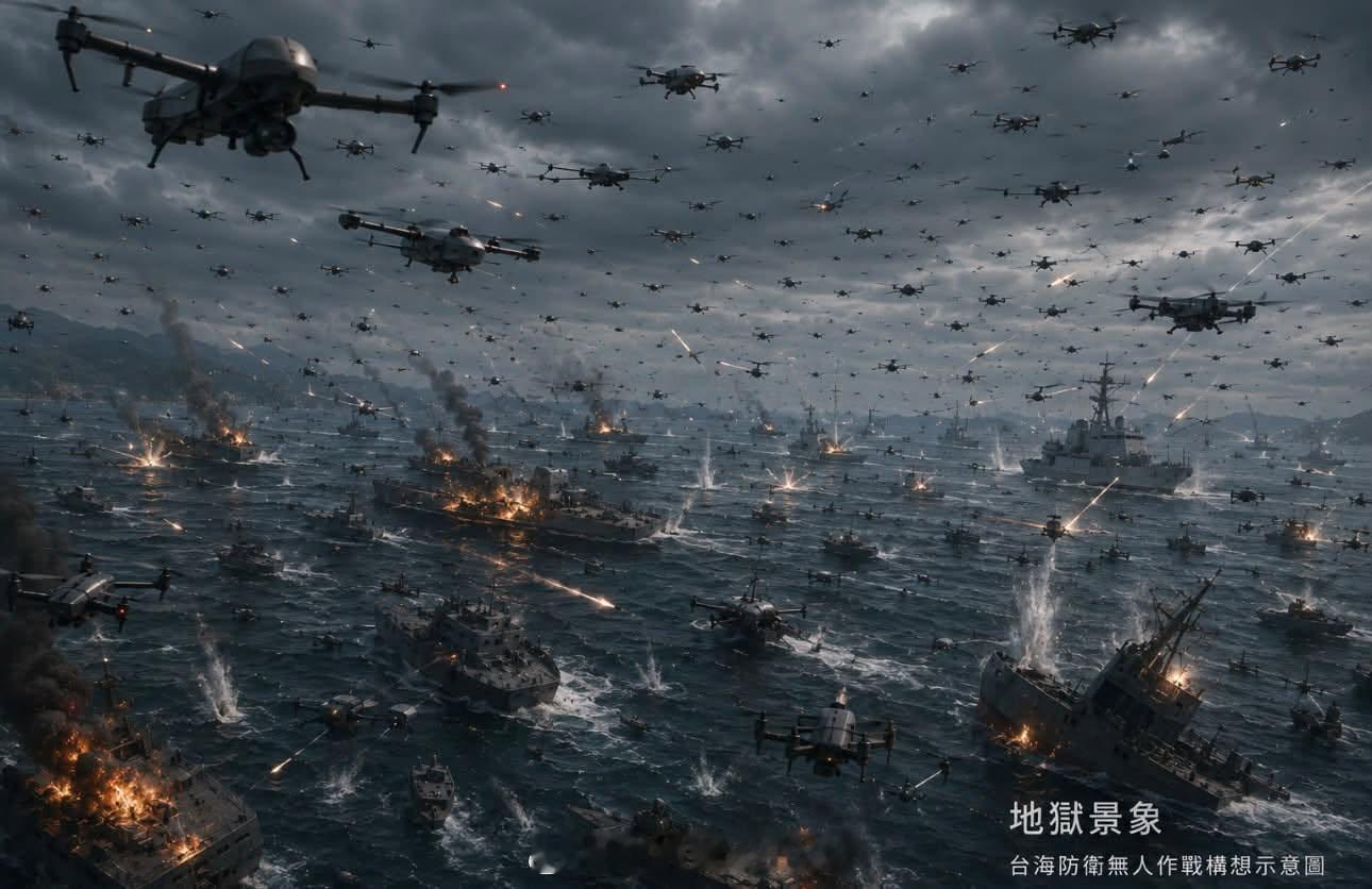 湾湾 假想的 台海战争 无人机作战 示意图。 