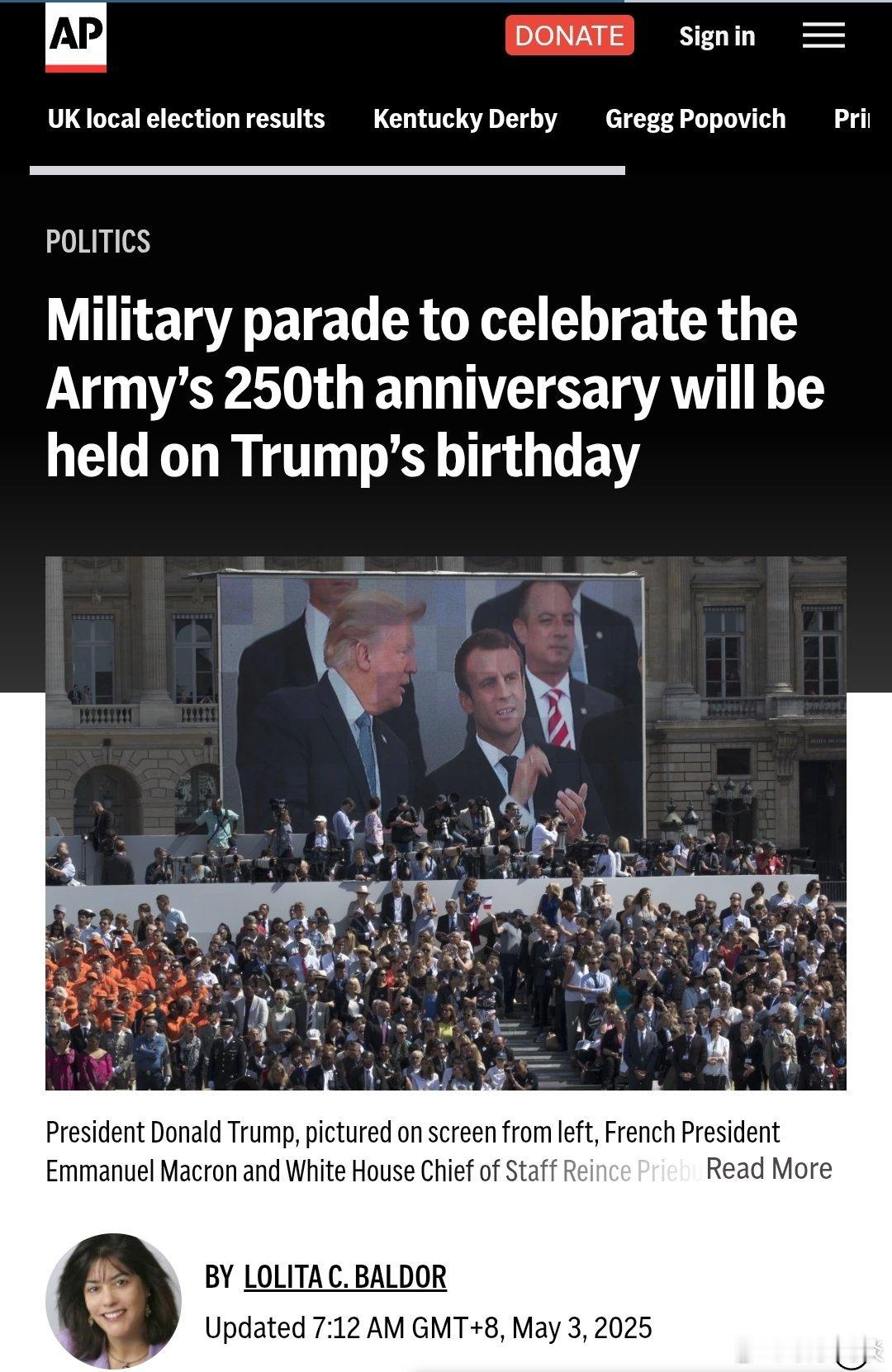 【特朗普生日当天将举行阅兵式，庆祝建军 250 周年】美式威权 （美联社）——军