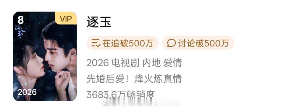 恭喜！张凌赫，田曦薇《逐玉》🐧年榜新高，来到第八，还有继续上升的空间