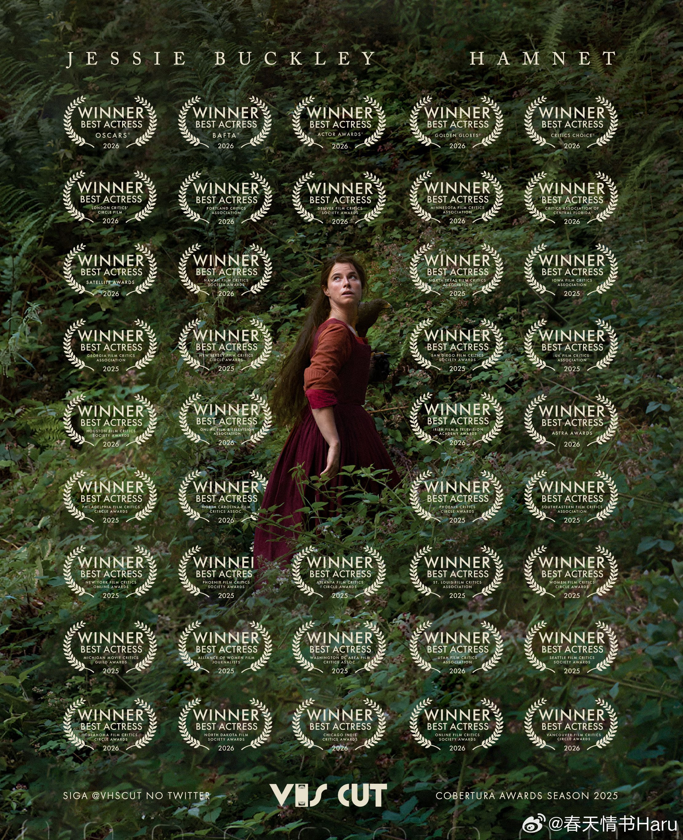 杰西·巴克利在第98届奥斯卡颁奖结束后，在本次的颁奖季中总共获得了42座最佳女主