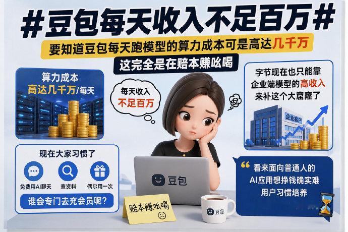 豆包每天收入不足百万每天超2亿人在用豆包聊天、写文案、做攻略、改PPT、答疑解惑