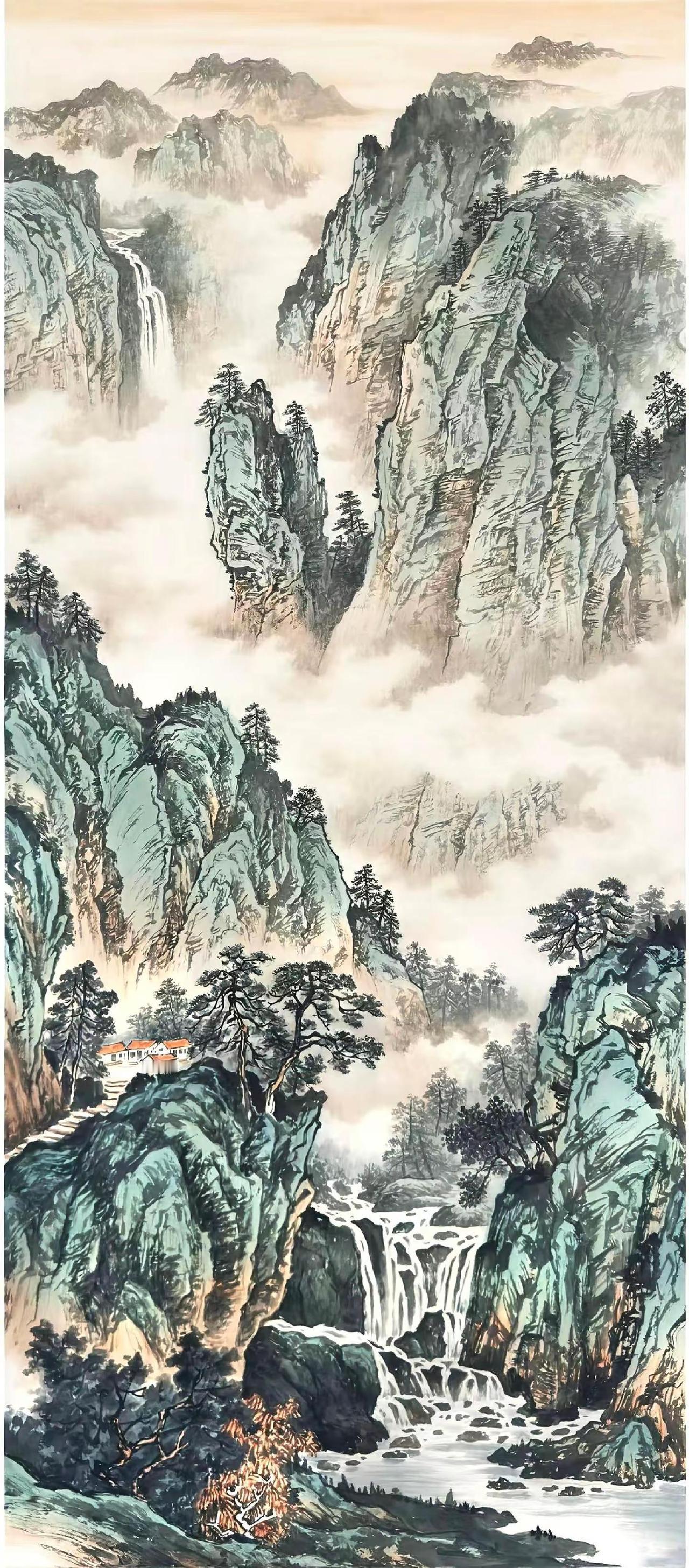 青山聚福。国画山水手绘作品分享 创作者中心 创作灵感 传统国画山水