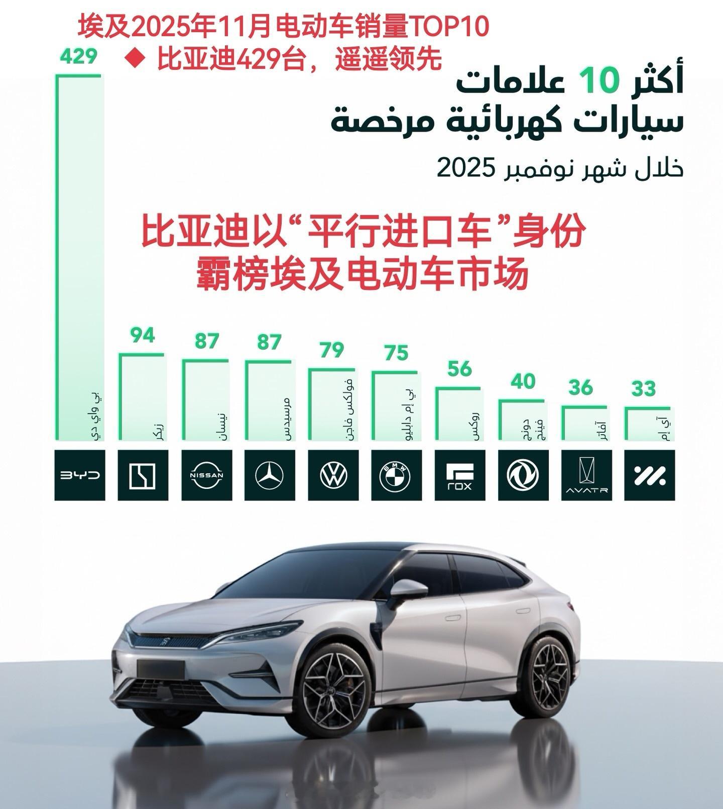 比亚迪 埃及｜11月电动车销量429台，断档领先！迪子全是“平行进口车”，其销量