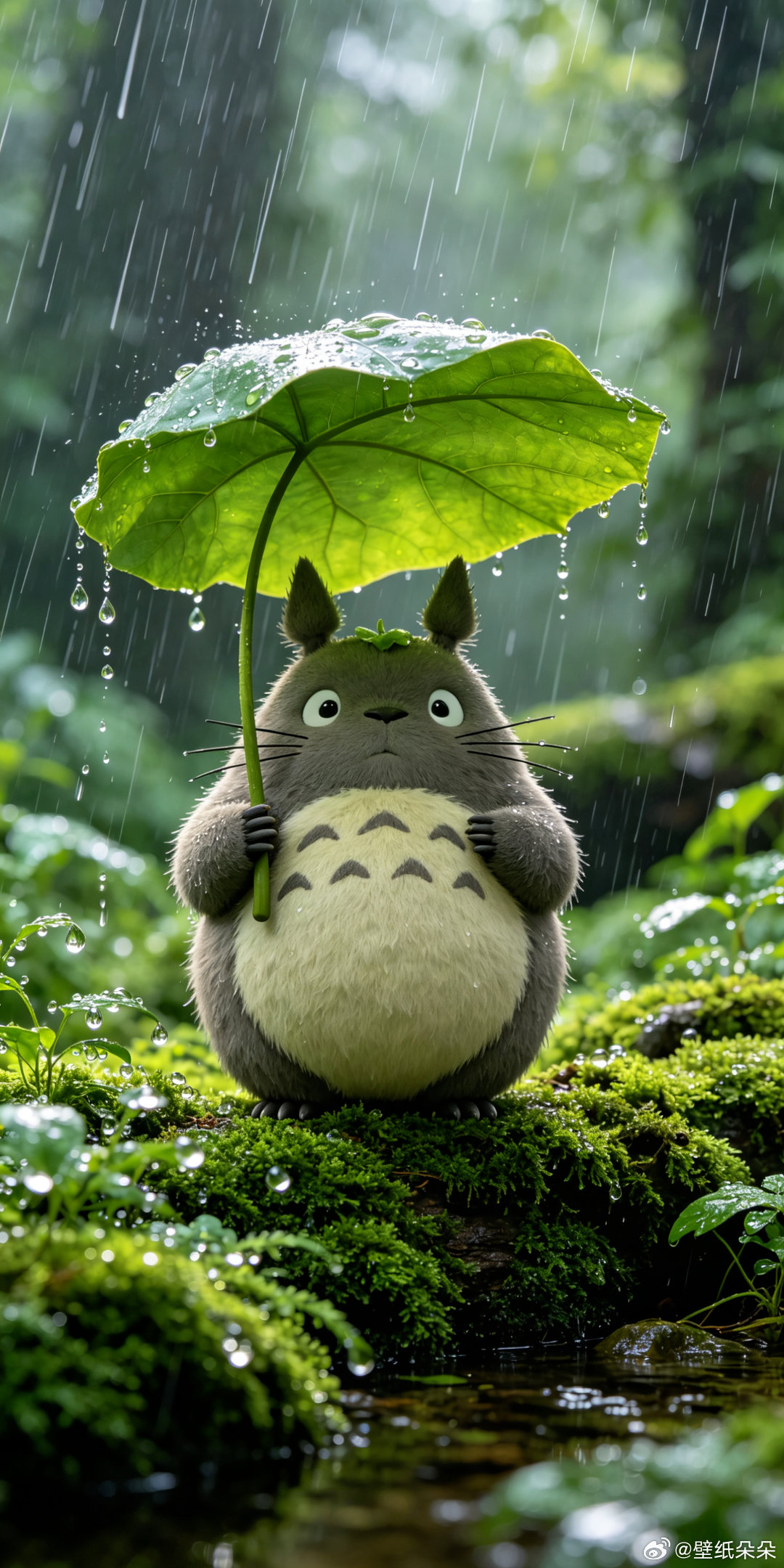 雨中花草躲雨取乐小动物可爱壁纸 