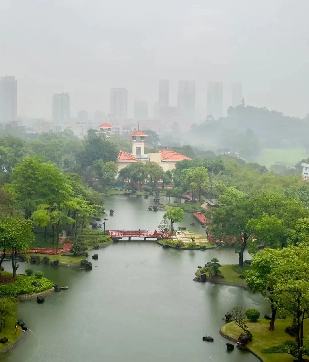 东莞早期楼盘园林真没的说，这几天清明雨，烟雨蒙蒙的岭南味道更浓了。图为光大天骄峰