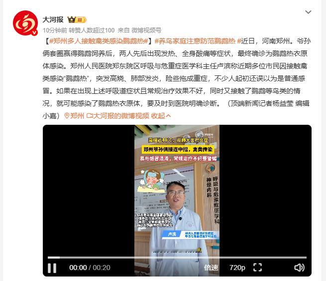 郑州多人接触禽类感染鹦鹉热郑州 爷孙俩套圈赢了鹦鹉，养了之后先后高烧、全身酸痛，