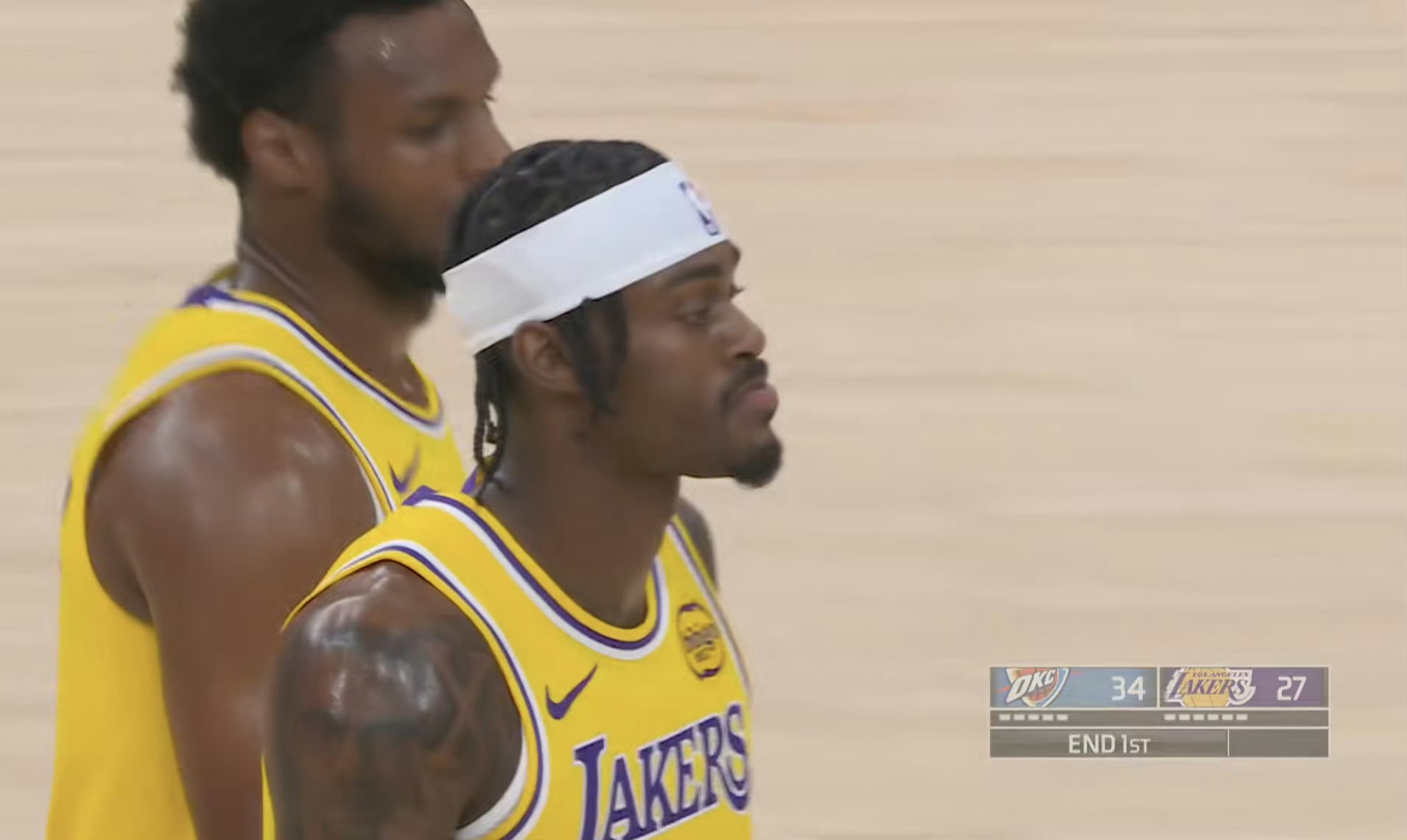 第一节结束，湖人27-34雷霆，怎么说？雷霆vs湖人 蒂米10分1助攻，八村2分