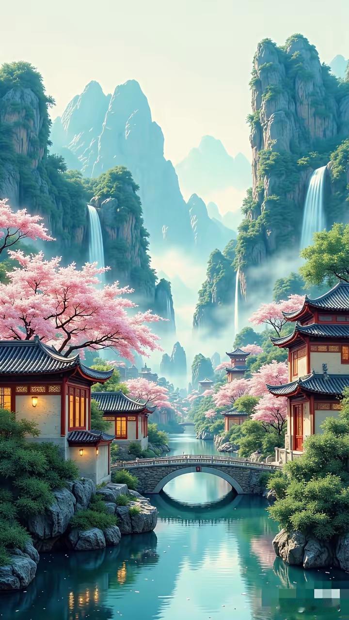 好一幅山水画，真美！