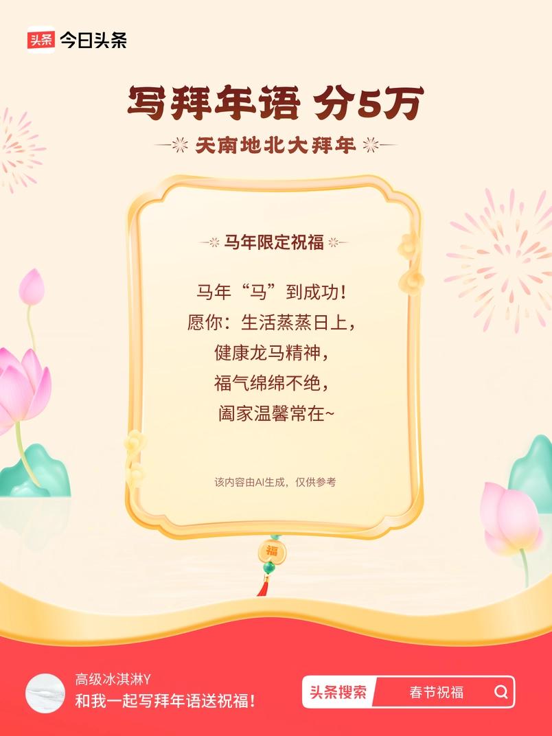 写拜年语送祝福新春拜年送祝福！我的祝福是：“马年“马”到成功！愿你：生活蒸蒸日上