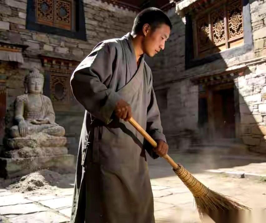 一桶井水浇下去，灰扑扑的石像亮了。
紧接着，寺庙里上百号喇嘛齐刷刷跪地，脑门重重