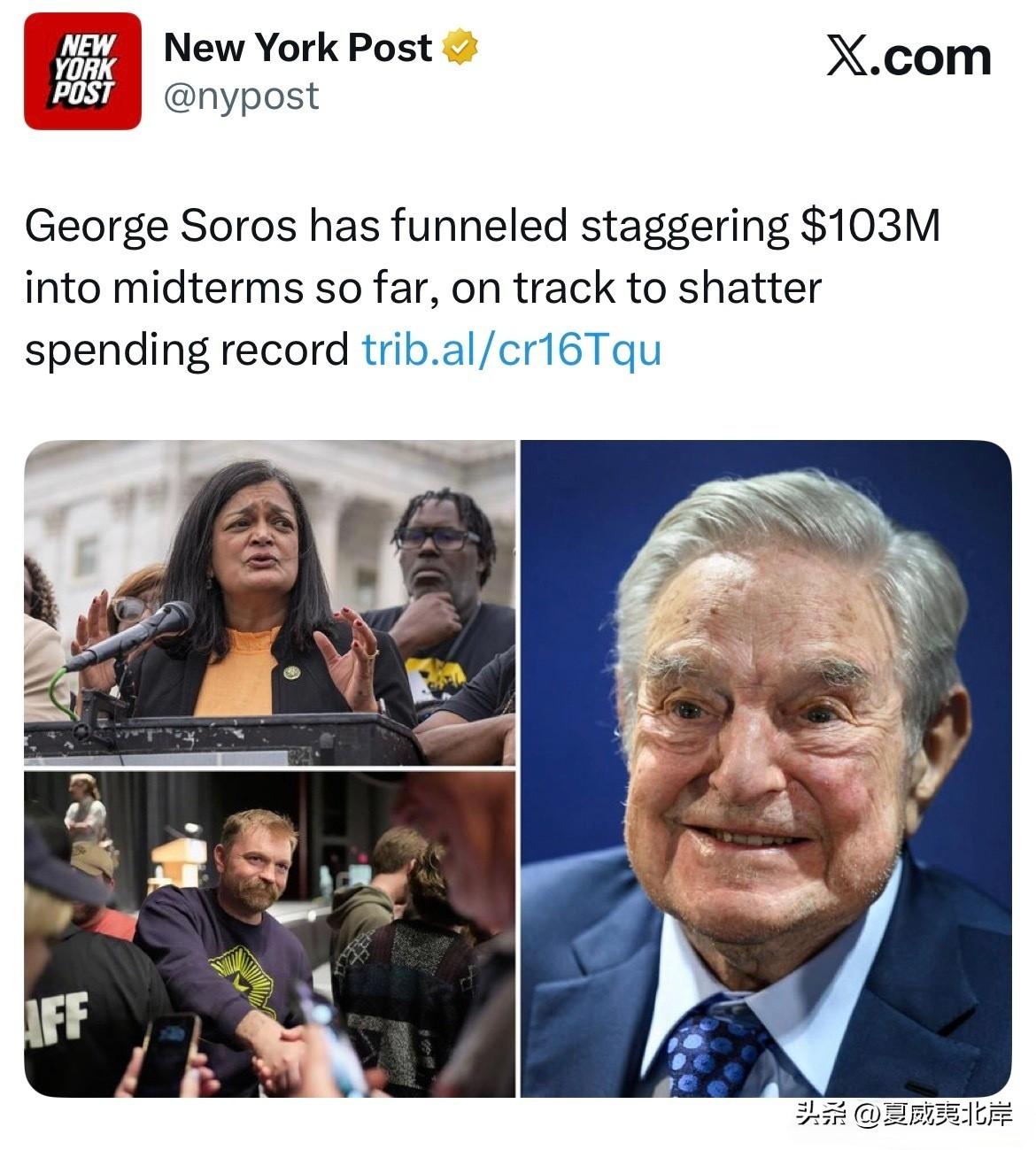 George Soros 迄今已向中期选举投入惊人的1.03亿美元，或将刷新资金