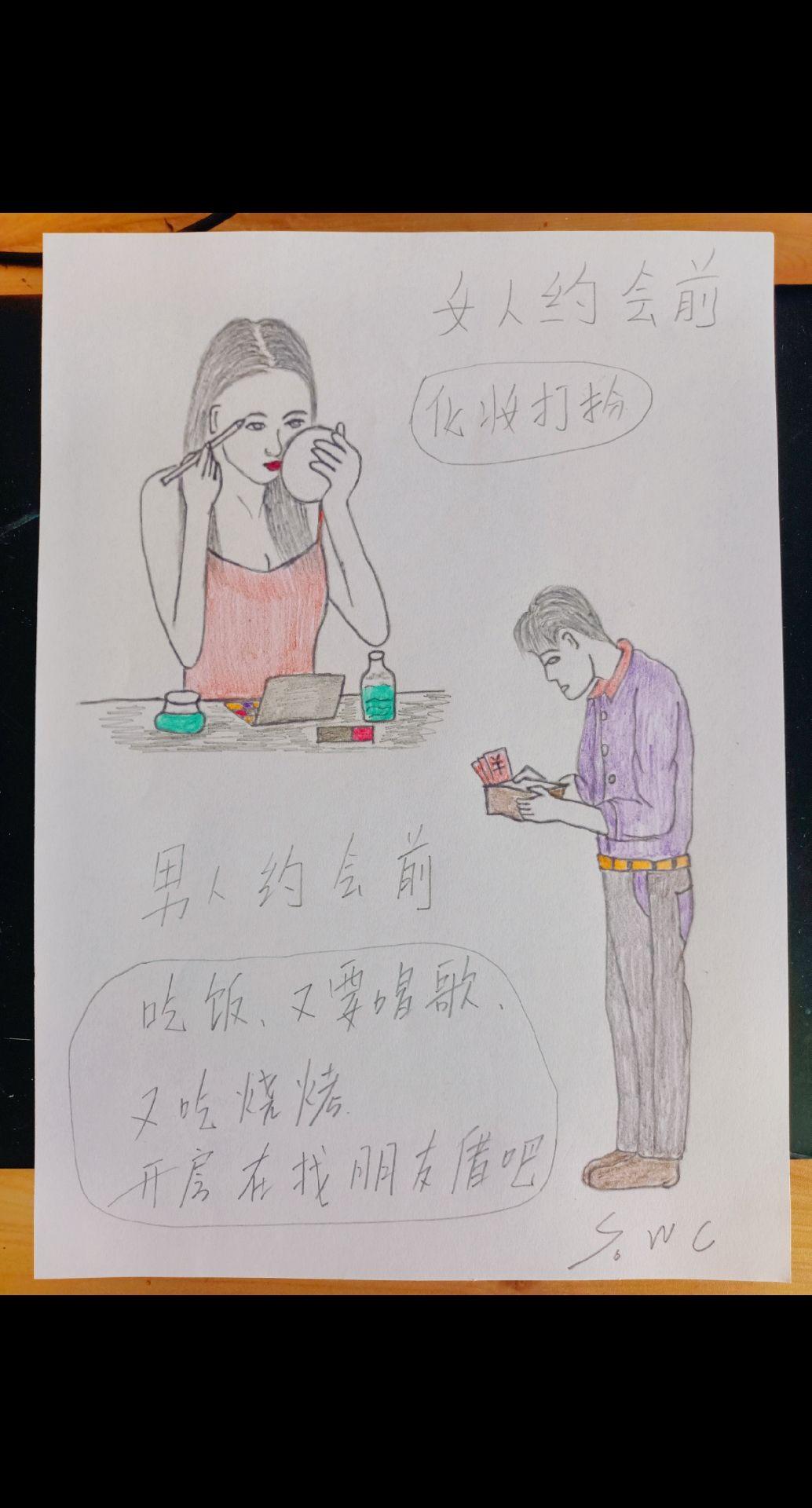 女人vs男人约会前搞笑灵魂画手 内容过于真实