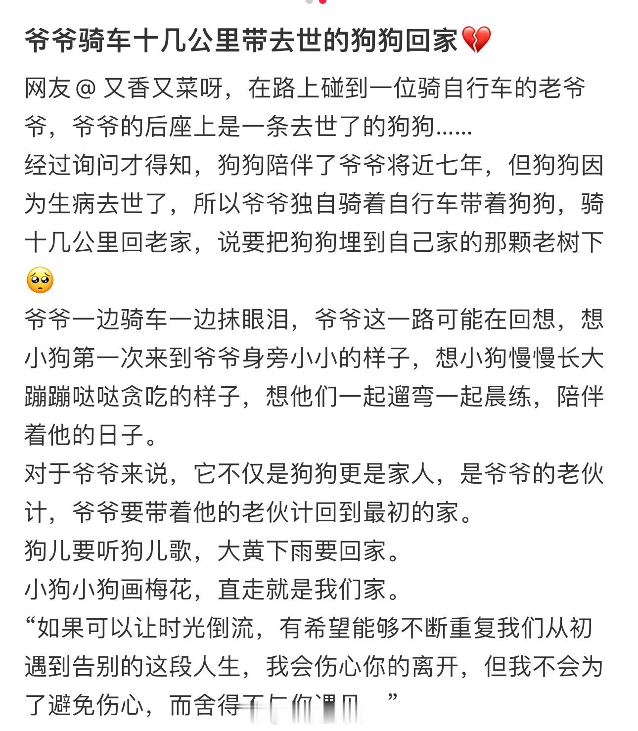 爷爷骑车十几公里，带去世的狗狗回家 ​​​