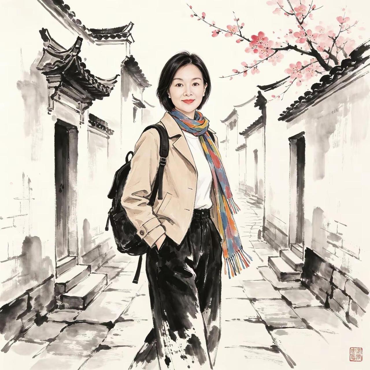 单曲循环的歌《相遇》，太上头了、、、AI水墨国风人像 江南古韵风